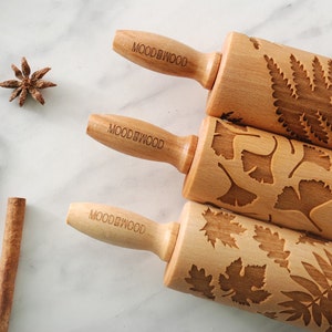 LEAVES - set of 3 MINI embossed, engraved rolling pin for cookies - perfect gift idea