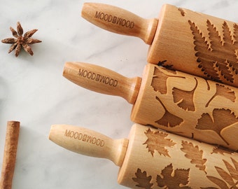 Embossed Leaves Rolling Pin Set: Mini Cookie Stamp, Autumn Collection