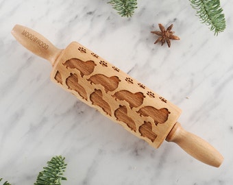 COLLIE ROUGH - MINI embossing rolling pin for cookies, embossed biscuits, Christmas, Mother’s Day, laser engraved, solid wood, animal lover