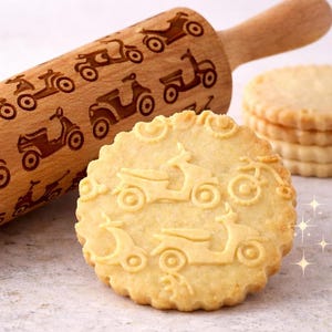 Rodillo de cocina con relieve de motocicleta – Rodillo para estampar galletas con forma de scooter, herramienta de repostería grabada