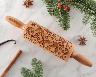 Rowan Tree Embossed Rolling Pin: Polish Beech Wood Cookie Stamp