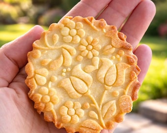 Rodillo de cocina húngaro con relieve, sello de madera grabado para galletas, herramienta tradicional para hornear o regalo de arte popular.