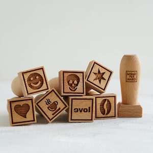 Engraved Wooden Cookie Stamps: Classic Icon Set of 8