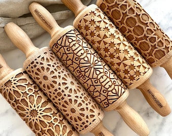 MOSAIC PATTERNS - set of 5 MINI embossed, engraved rolling pin for cookies - perfect gift idea, Mother's Day gift idea