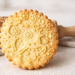 Rodillo de cocina con grabado de reno navideño: ideal para hornear galletas en Navidad, grabado láser profundo.