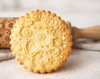 クリスマスのトナカイの彫刻入り麺棒：ホリデークッキー作り、深彫りレーザー彫刻