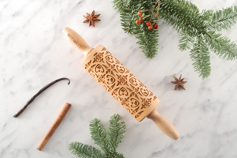 ARABESQUE - MINI embossing rolling pin for cookies, embossed biscuits, perfect Christmas gift, Mother’s Day, laser engraved, solid wood
