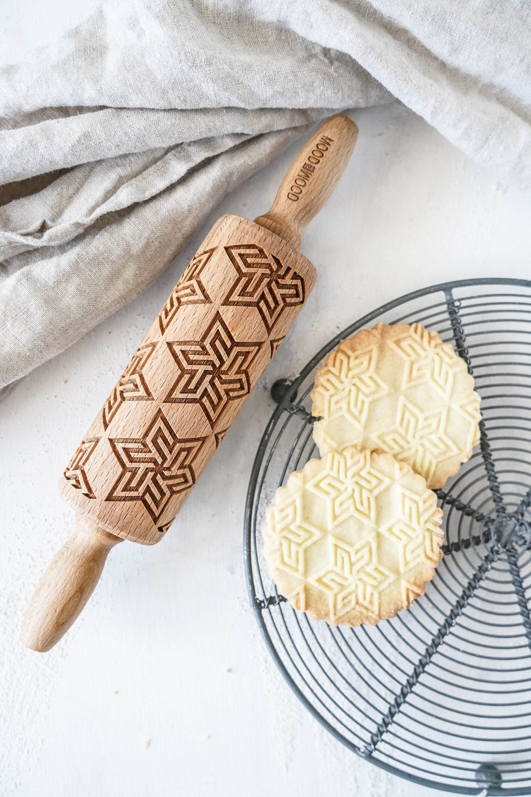 Geometric Star Embossing Rolling Pin: Beech Wood Cookie Stamp - Etsy