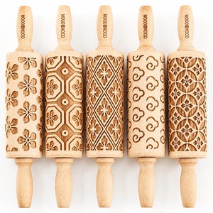 Ensemble de rouleaux à pâtisserie floraux en relief, rouleau à biscuits décoratif japonais, presse à biscuits en bois, cadeau de pâtisserie pour elle