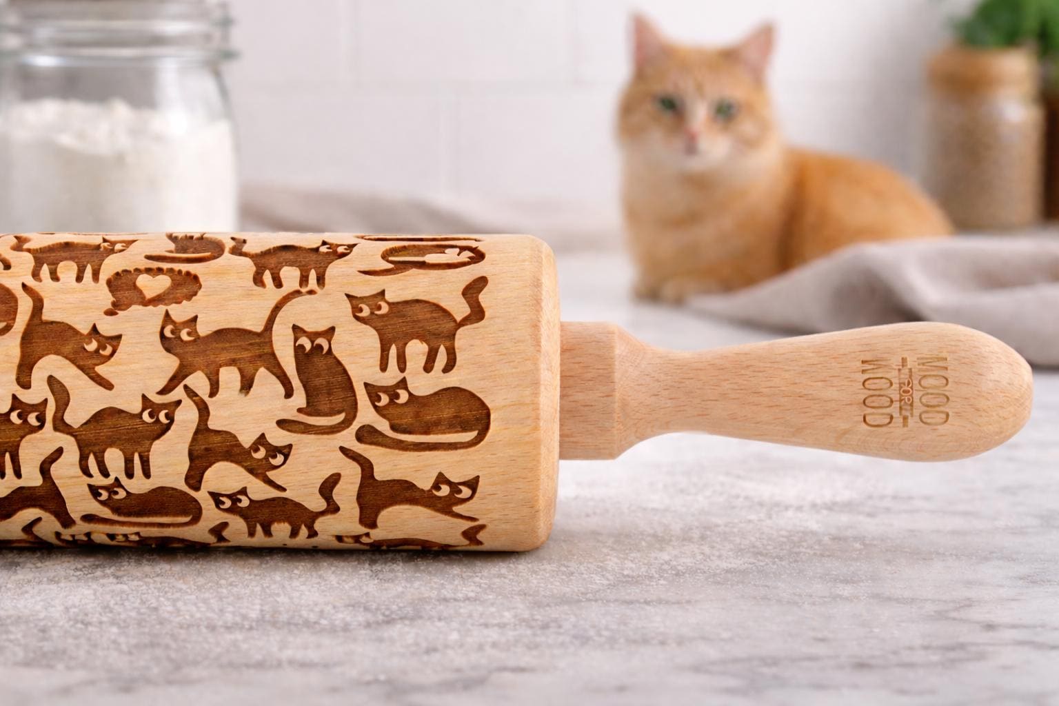 おもしろい猫の型押し麺棒：レーザー彫刻ブナ材 - Etsy 日本
