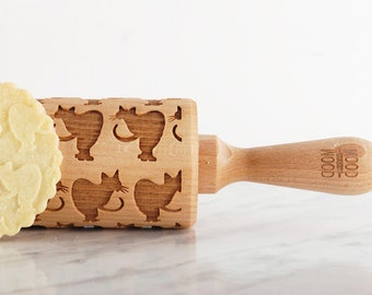 SINGAPURA - embossing rolling pin for cookies, laser engraved, solid wood, perfect Christmas gift, Mother’s Day gift, animal lover, cat