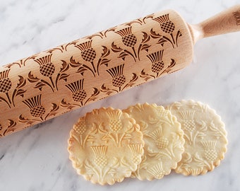 SCOTTISH THISTLE - embossed, engraved rolling pin for cookies - perfect gift idea