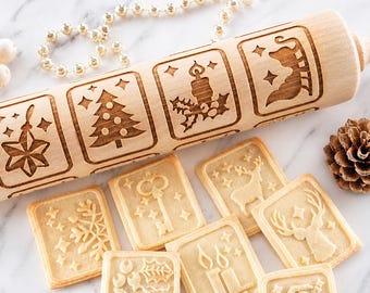 Embossed Rolling Pin: Winter Biscuit Christmas Cookie Roller