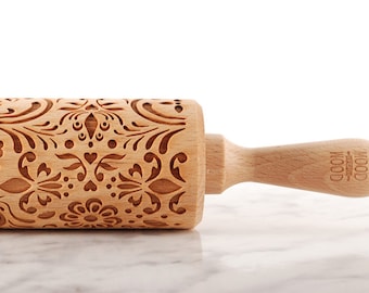 ROSEMALING (NORWEGIAN FOLK) - embossed, engraved rolling pin for cookies - perfect gift idea