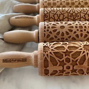 MOSAIC PATTERNS set of 5 MINI embossed, engraved rolling pin for cookies perfect gift idea, Mother's Day gift idea image 4