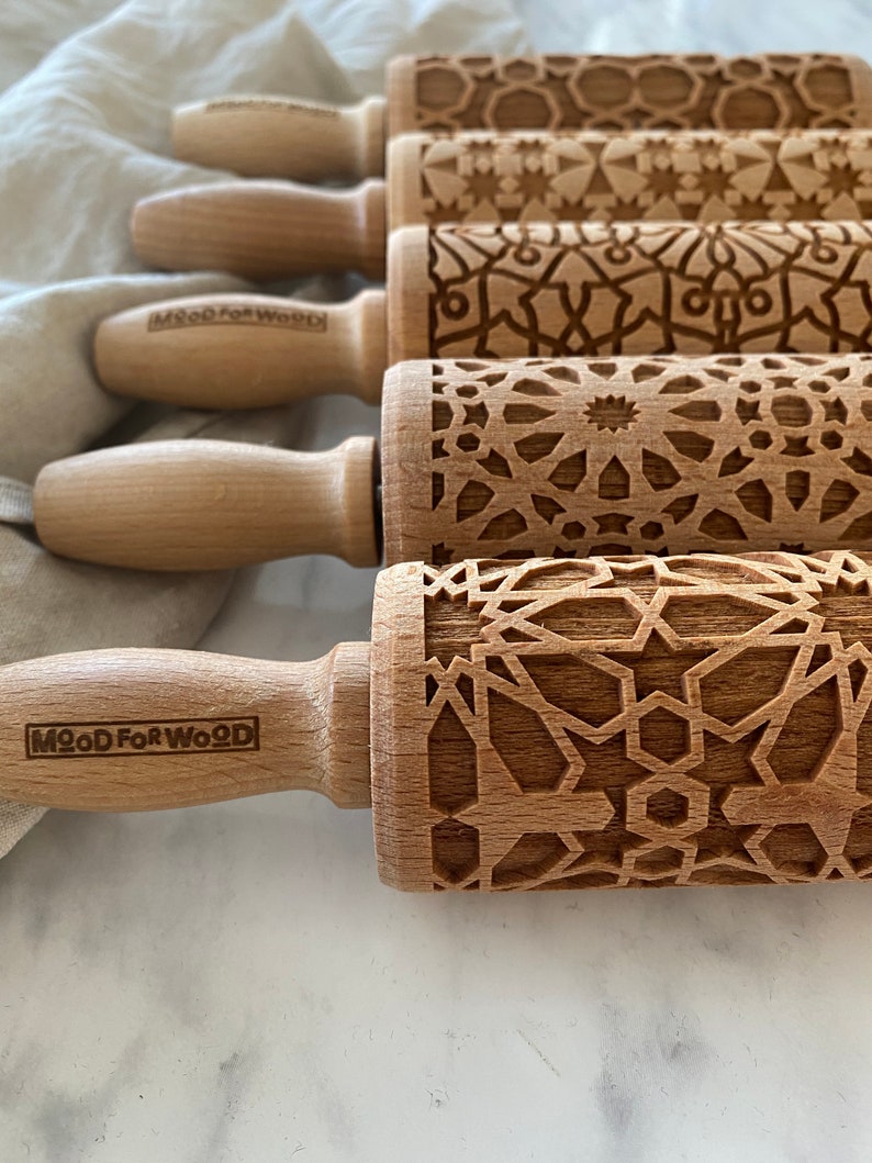 MOSAIC PATTERNS set of 5 MINI embossed, engraved rolling pin for cookies perfect gift idea, Mother's Day gift idea image 4