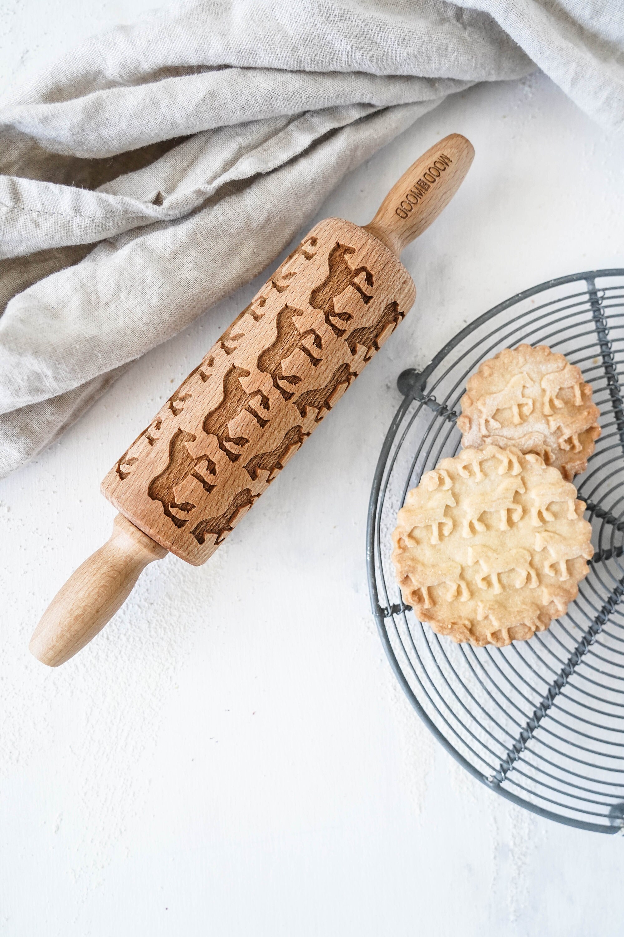 クライズデール馬のエンボス加工麺棒：無垢材クッキーローラー - Etsy 日本