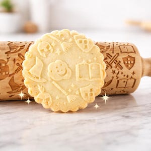 Deegroller met reliëf en tovenaarsontwerp, beukenhouten gegraveerde roller voor koekjes, peperkoek en fondant