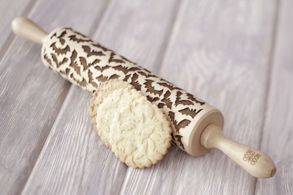 SCARY BATS Embossed, Engraved Rolling Pin for Cookies Perfect