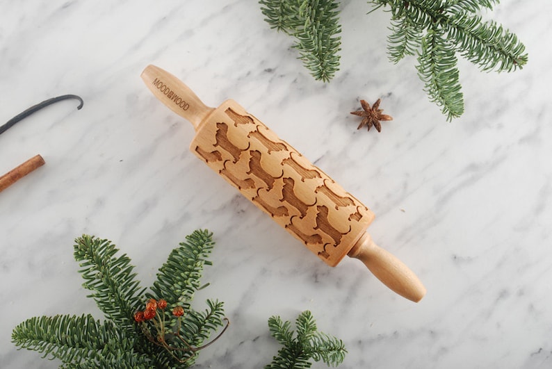 engraved rolling pin for cookies MINI embossed BASSETHOUND