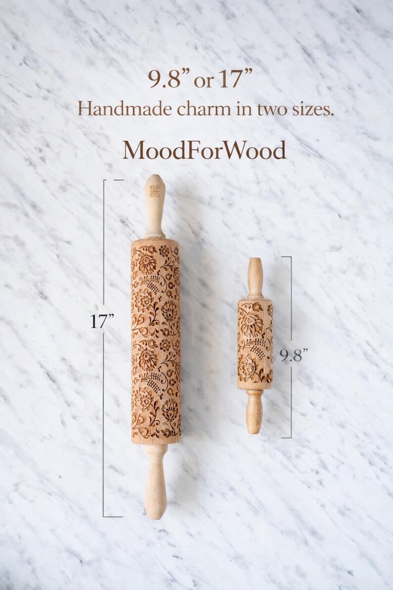 Scottish thistle embossed rolling pin in beechwood – handmade cookie pattern tool image 13