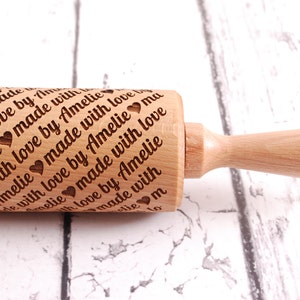 MADE WITH LOVE by ... (diagonal style) - Personalized, embossed, engraved rolling pin for cookies