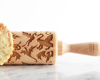 DRAGONS WAR- embossing rolling pin for cookies, embossed biscuits, wooden Christmas present, Mother’s Day gift, laser engraved