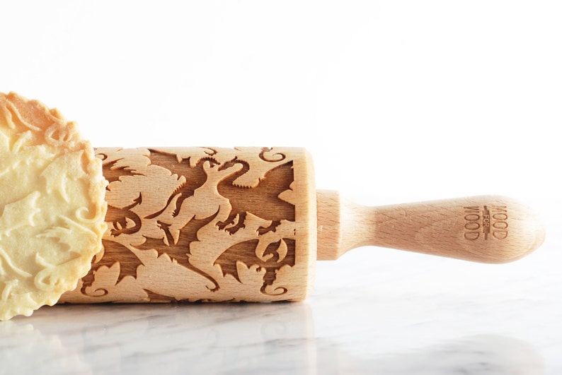 DRAGONS WAR embossing rolling pin for cookies, embossed biscuits, wooden Christmas present, Mothers Day gift, laser engraved image 1