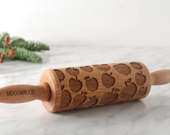 APPLE PIE - MINI embossing rolling pin for cookies, embossed biscuits, perfect gift, Christmas gift, Mother’s Day, laser engraved