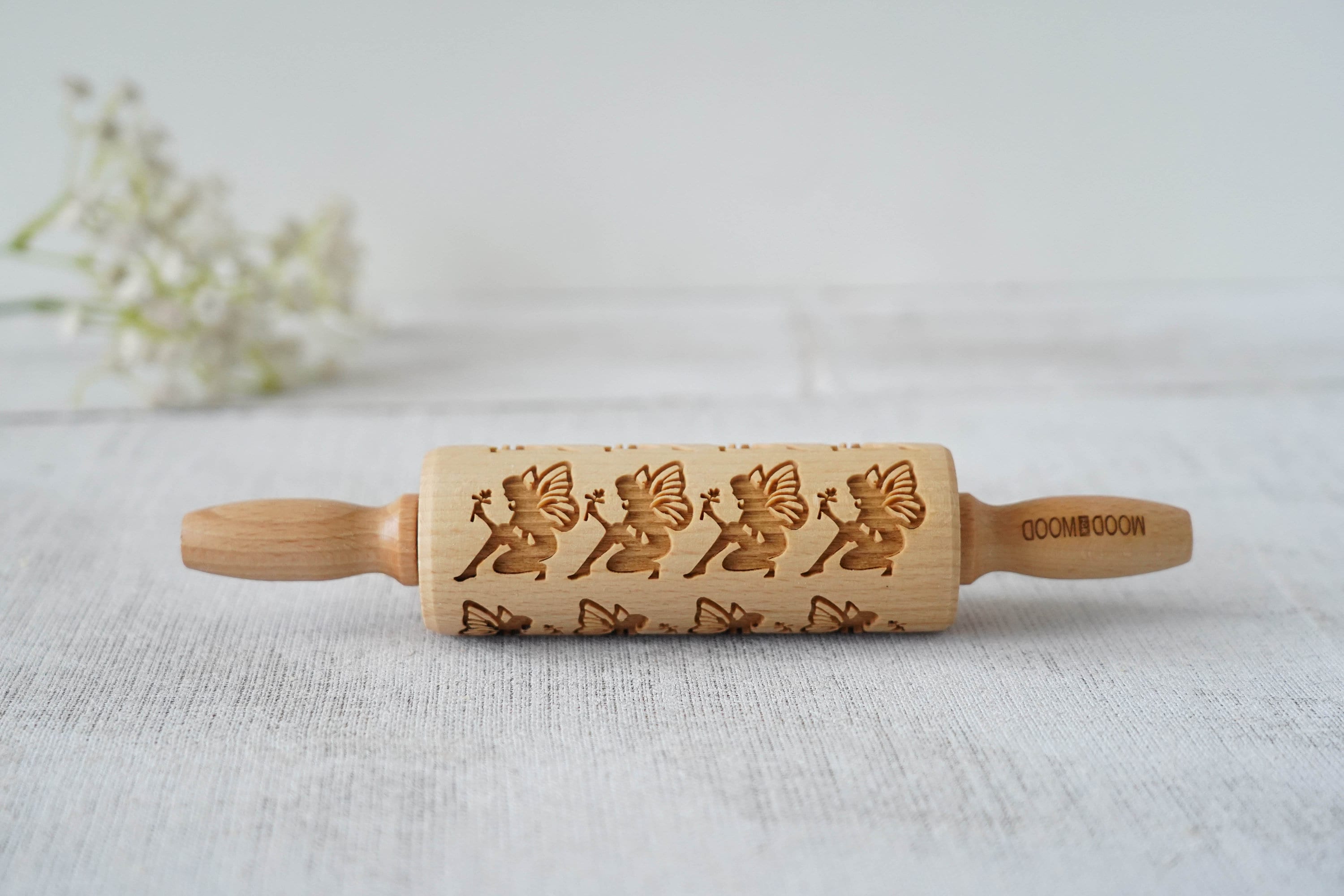 Fairymd Mini Gaufrage de Rouleau à Pâtisserie Pour Biscuits, Cadeau Parfait, Floral, Organique, Natu