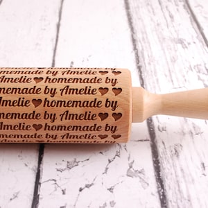 HOMEMADE BY... (horizontal style) - personalized, embossed, engraved rolling pin for cookies