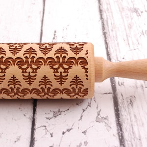 Engraved Wooden Rolling Pin: Polish Rooster Folk Cookie Stamp