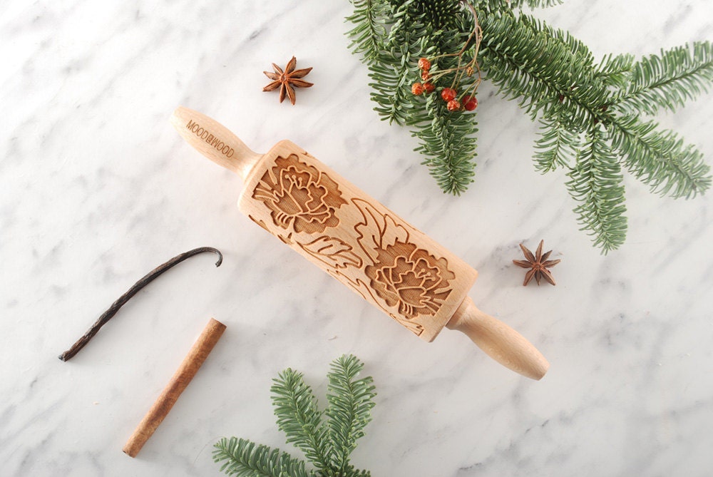 Peony - Mini en Relief, Rouleau à Pâtisserie Gravé Pour Biscuits Idée Parfaite de La Fête Des Mères 