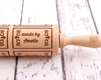 MADE BY... (biscuits style) - personalized, embossing rolling pin for cookies, laser engraved, solid wood, perfect  gift, Mother’s Day gift