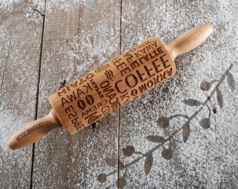 ESPRESSO - Nudelholz mit Prägung für Kekse, geprägte Kekse, Weihnachtsgeschenk aus Holz, Muttertagsgeschenk, lasergraviert, Massivholz