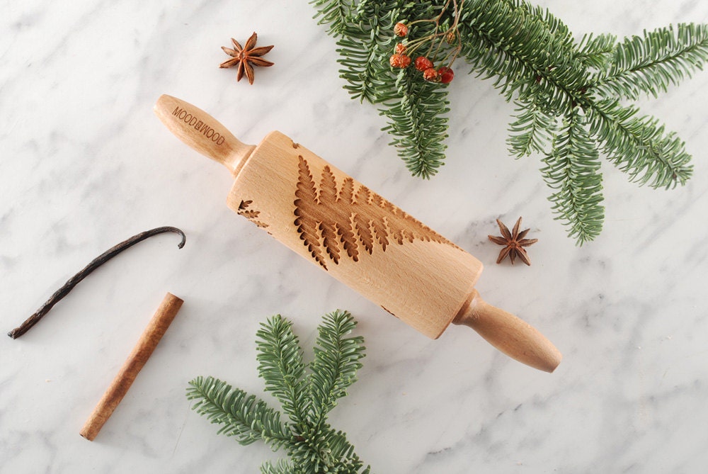 Fern - Mini en Relief, Rouleau à Pâtisserie Gravé Pour Biscuits Idée Cadeau Parfait, Floral, Naturel