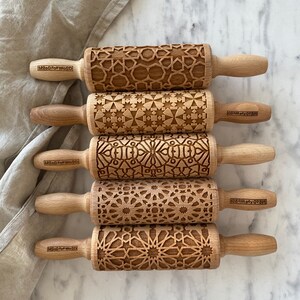 MOSAIC PATTERNS set of 5 MINI embossed, engraved rolling pin for cookies perfect gift idea, Mother's Day gift idea image 3