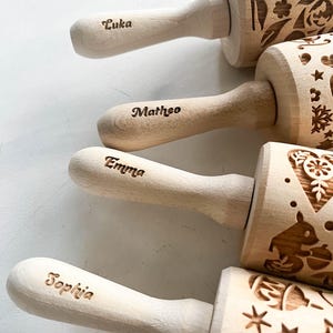 Rodillo con relieve azteca – Moldeador de masa de madera de haya para galletas imagen 9