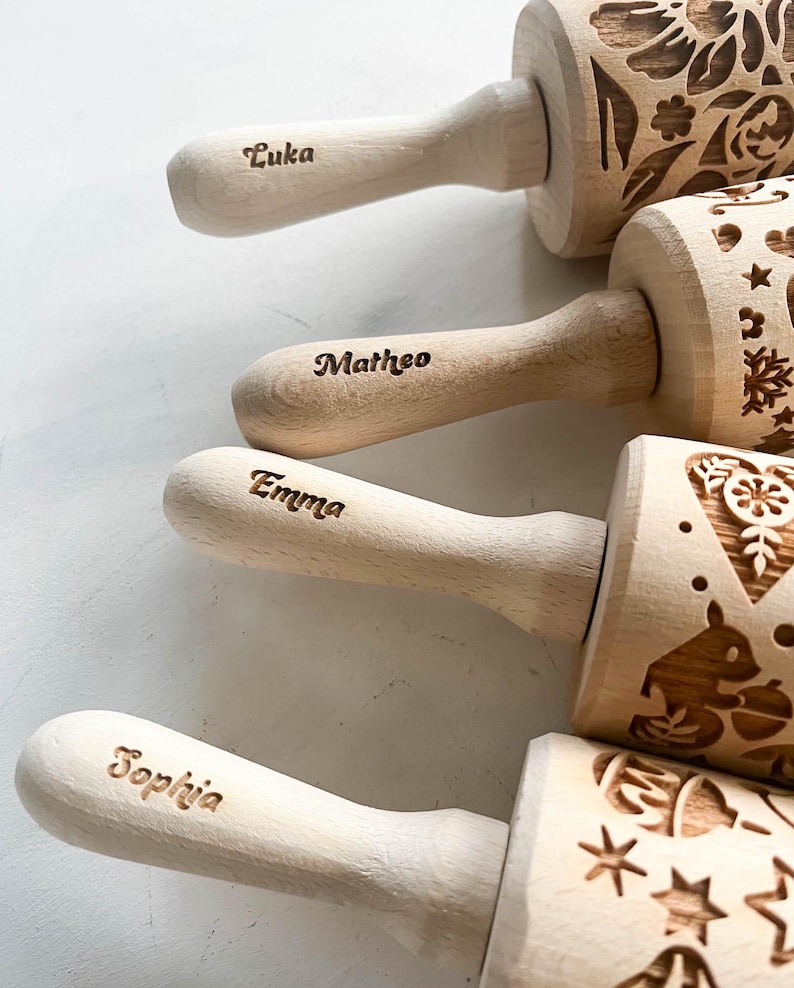 Rodillo con relieve azteca – Moldeador de masa de madera de haya para galletas imagen 9