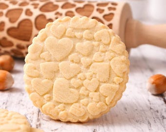 Rodillo de amasar con relieve – Estampado de corazón en madera de haya para imprimir masa de galletas