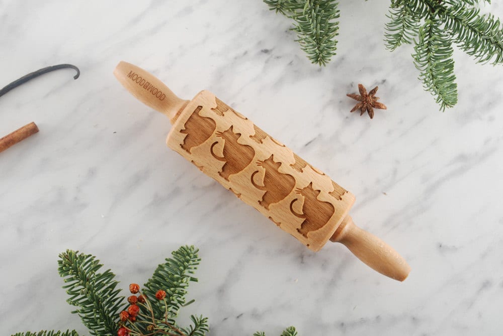 Singapura - Mini Gaufrage Rouleau à Pâtisserie Pour Biscuits, Laser Gravé, Bois Massif, Cadeau Parfa