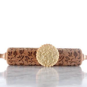 HERBS engraved rolling pin for cookies perfect gift idea, floral, organic, natural, Christmas gift idea, Mother's Day gift idea image 3