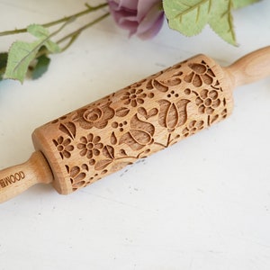 HUNGARIAN FOLK - MINI embossing rolling pin for cookies, laser engraved, solid wood, perfect Christmas gift, Mother’s Day present