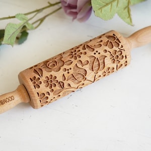 HUNGARIAN FOLK - MINI embossing rolling pin for cookies, laser engraved, solid wood, perfect Christmas gift, Mother’s Day present