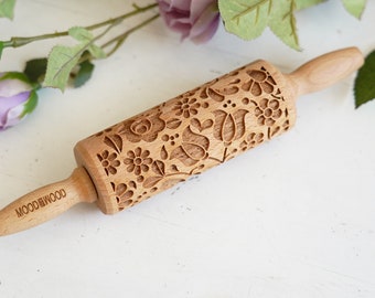 HUNGARIAN FOLK - MINI embossing rolling pin for cookies, laser engraved, solid wood, perfect Christmas gift, Mother’s Day present