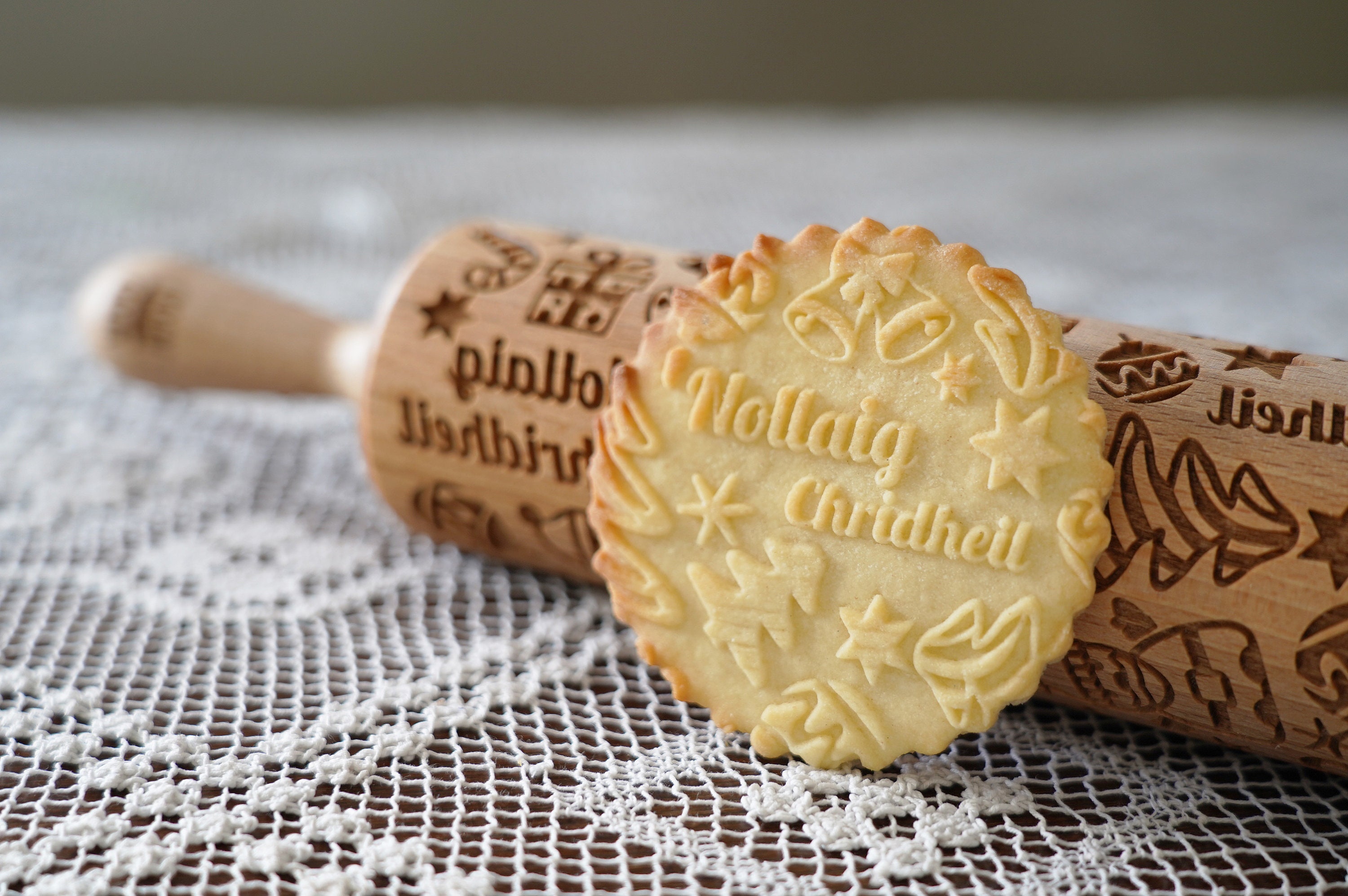 Nollaig Chridheil - Rouleau à Pâtisserie Gravé en Relief Pour Biscuits Idée Cadeau Parfaite