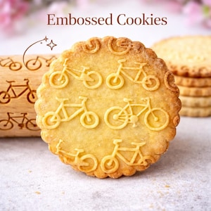 Embossed Rolling Pin Bicycle Pattern – Cookie Stamp Roller for Cookies & Clay | Bike Gift, Baking Tool, Unique Gift for Dad