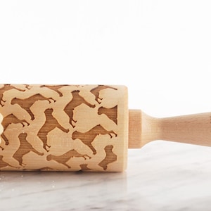 Boxer Dog Embossed Rolling Pin: Handmade Beech Wood Cookie Roller