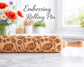 Meadow Flowers Embossing Rolling Pin: deep engraved beech wood