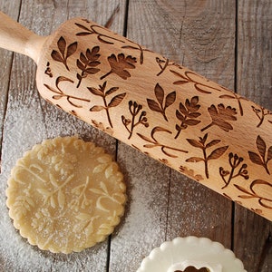 HERBS engraved rolling pin for cookies perfect gift idea, floral, organic, natural, Christmas gift idea, Mother's Day gift idea image 1